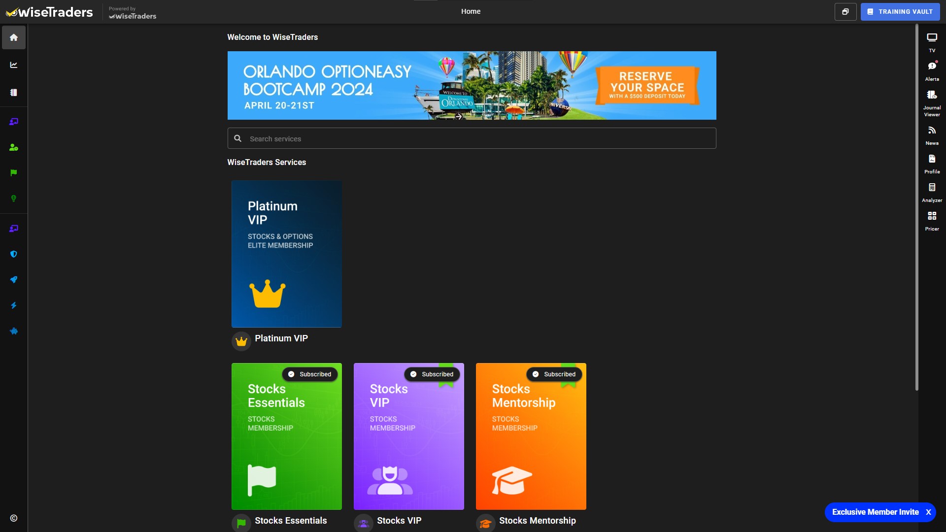 A screenshot of the WiseTraders Platform Homepage